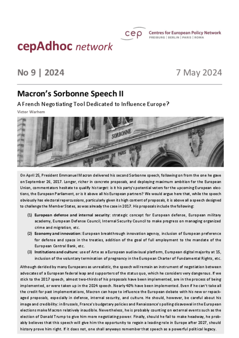 Second discours de Macron sur l'Europe à la Sorbonne