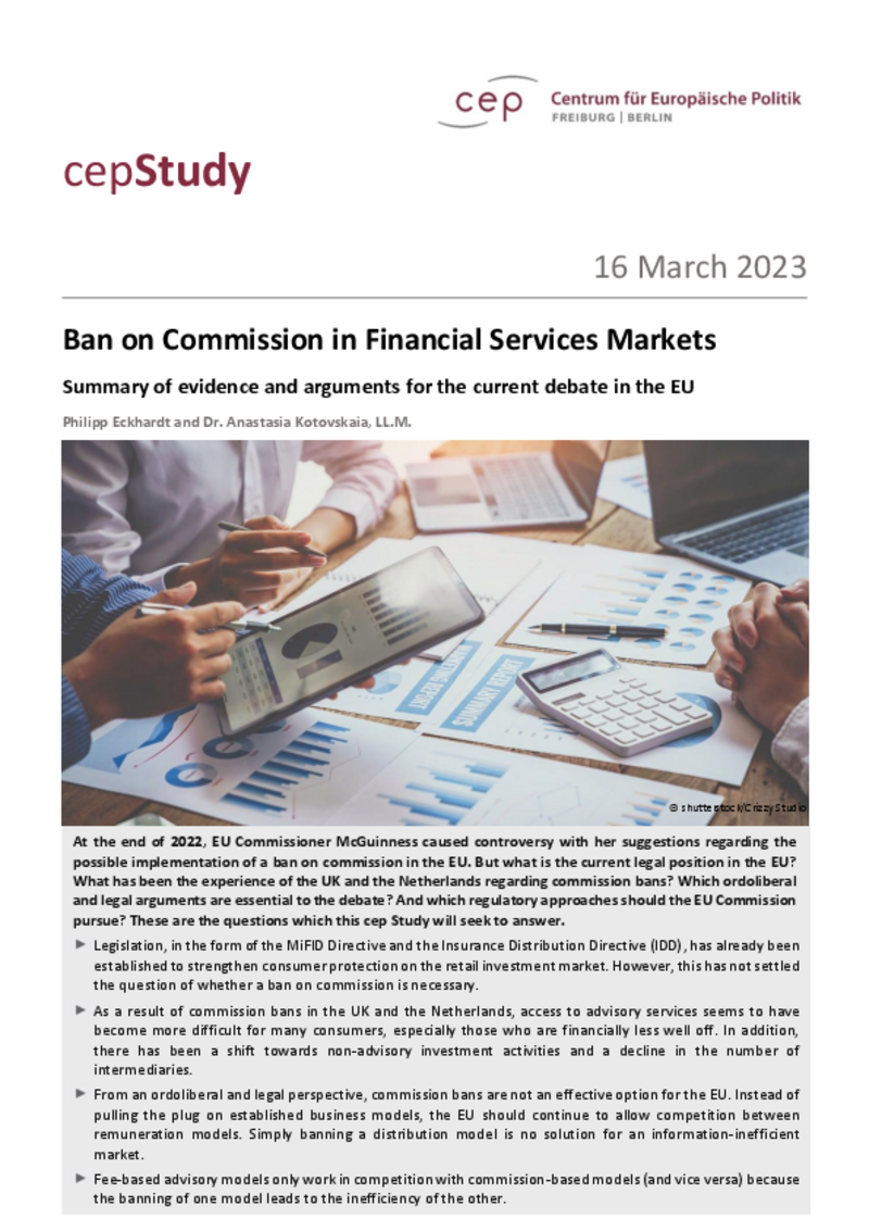 Ban on Commission in Financial Services Markets (cepStudy)