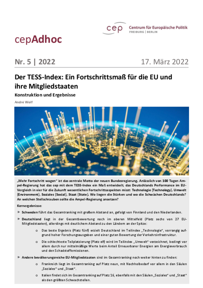 Der TESS-Index: Ein Fortschrittsmaß für die EU und ihre Mitgliedstaaten (cepAdhoc)