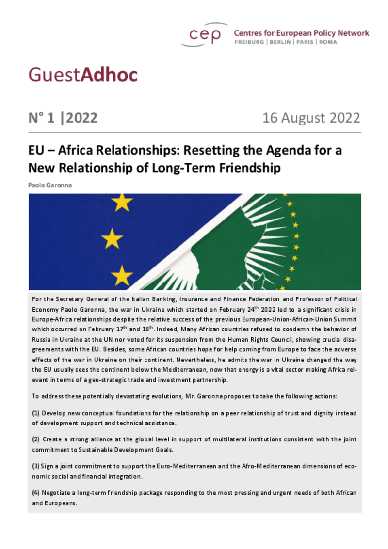 EU – Africa Relationships: Resetting the Agenda for a New Relationship of Long-Term Friendship