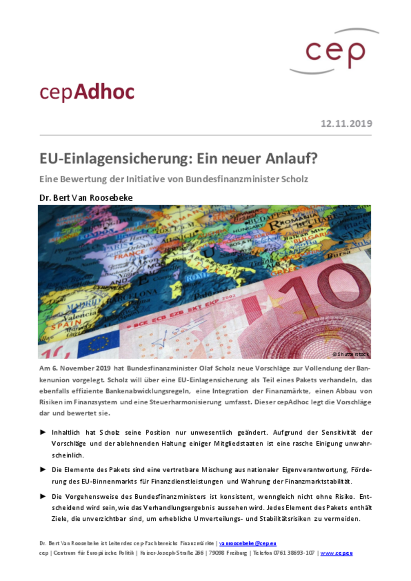 EU-Einlagensicherung: Ein neuer Anlauf? (cepAdhoc)