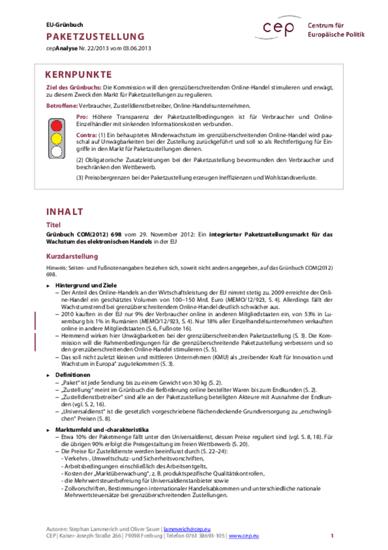 Paketzustellung COM(2012) 698