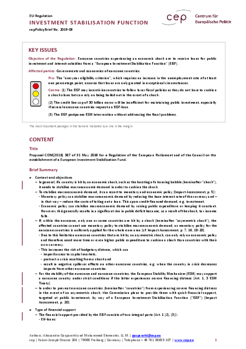 Investment Stabilisation Function COM(2018) 387