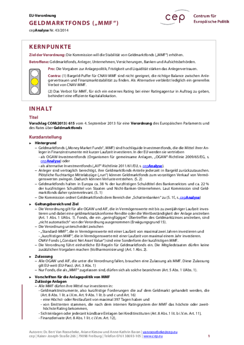 Geldmarktfonds („MMF “) COM(2013) 615