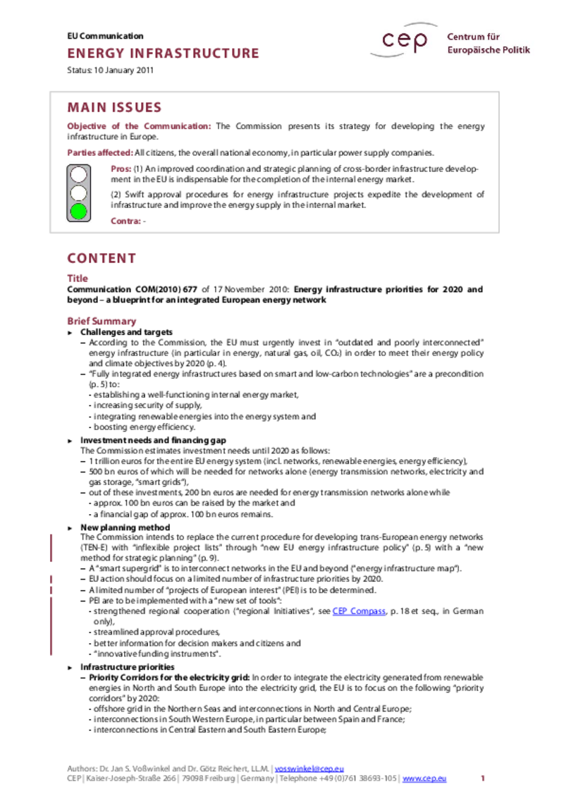 Energy Infrastructure COM(2010) 677
