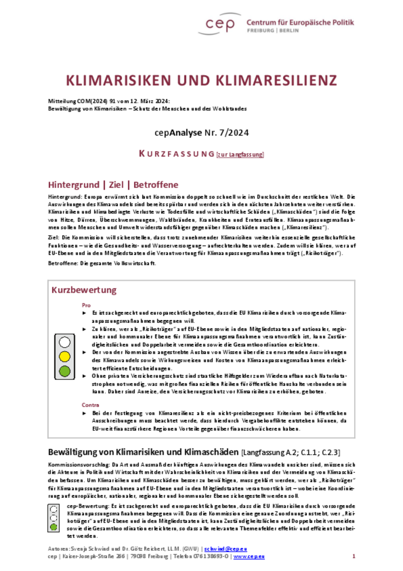 Klimarisiken und Klimaresilienz (Kurzfassung)