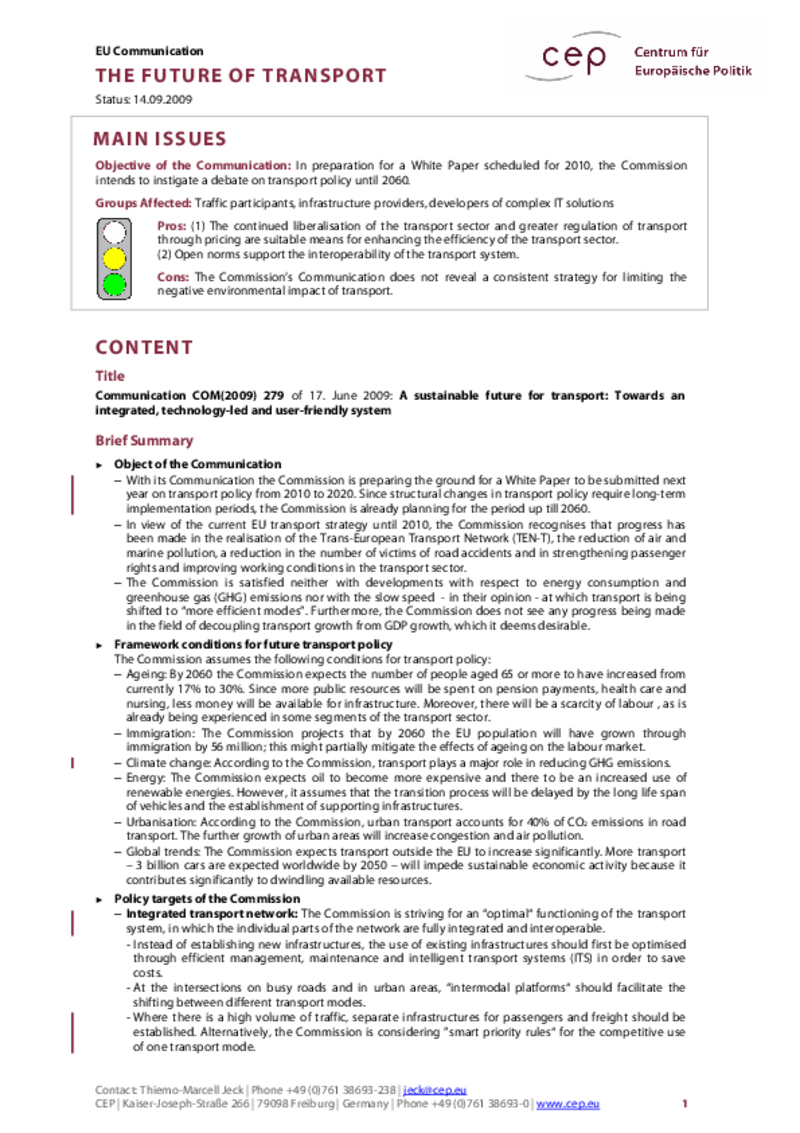The Future of Transport COM(2009) 279