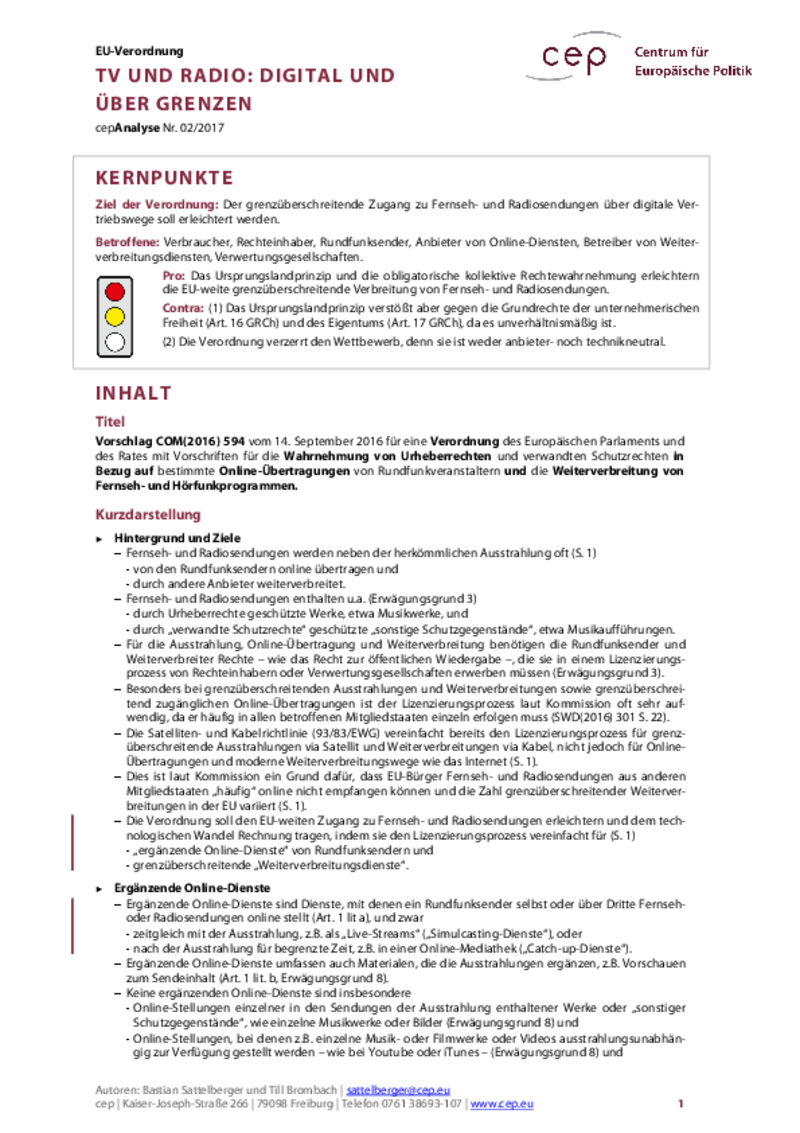 TV und Radio: Digital und über Grenzen COM(2016) 594