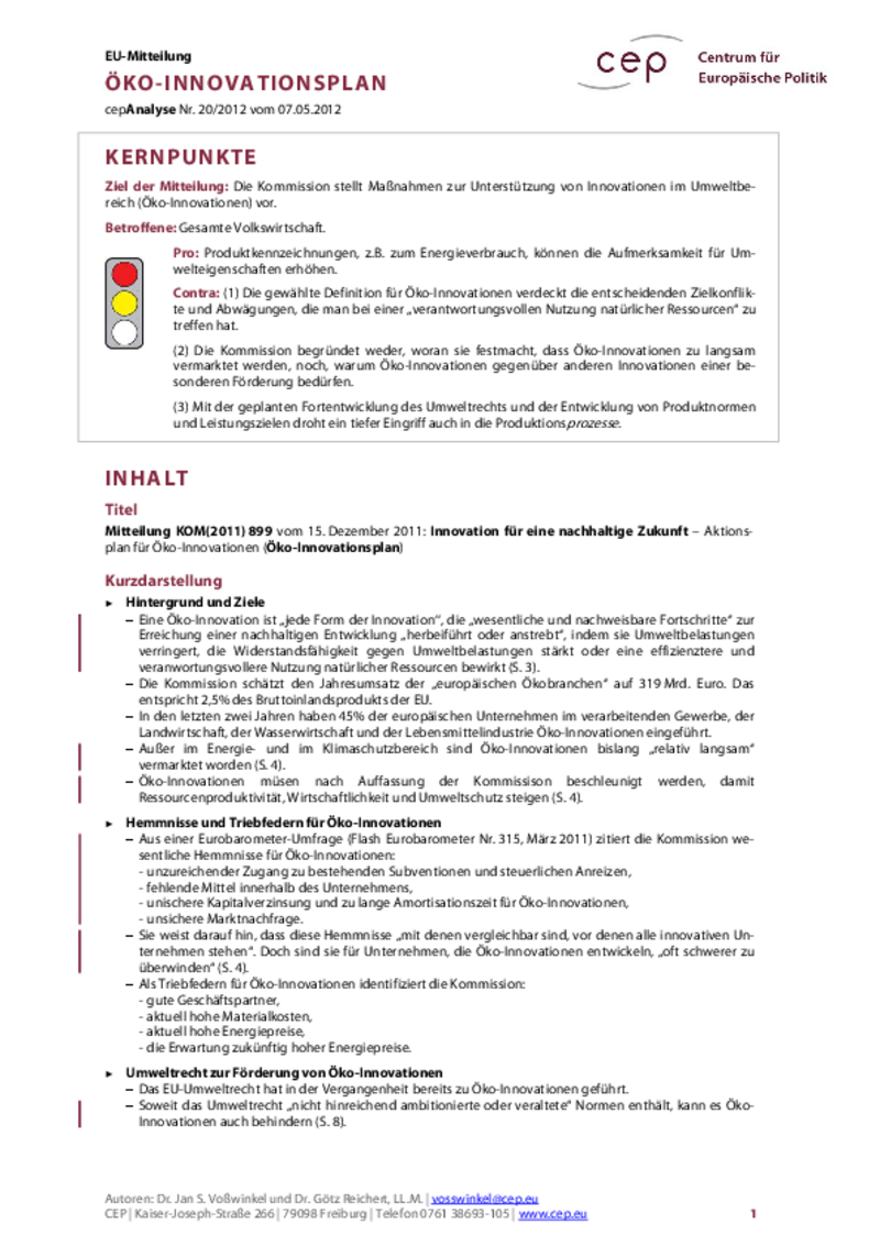Öko-Innovationsplan KOM(2011) 899