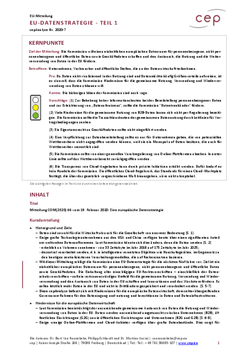 EU-Datenstrategie - Teil 1 (cepAnalyse zu Mitteilung (COM2020) 66)