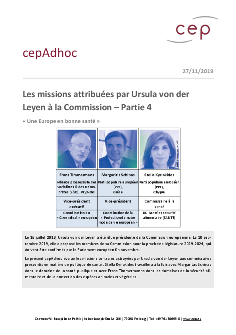 Une Europe en bonne santé : Les missions attribuées par Ursula von der Leyen à la Commission – Partie 4