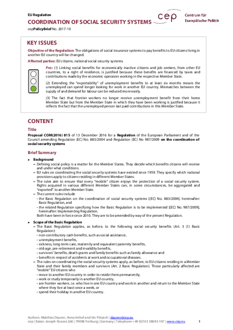 Coordination of social security systems COM(2016) 815