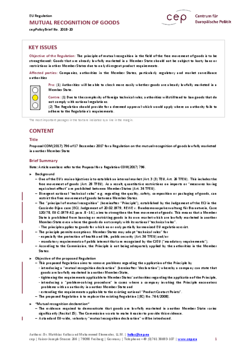 Mutual Recognition of Goods COM(2017) 796