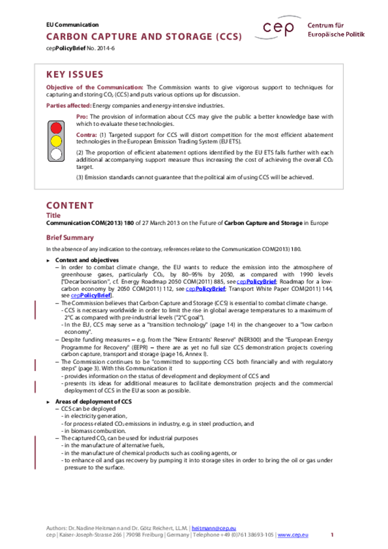 Carbon Capture and Storage (CCS) COM(2013) 180