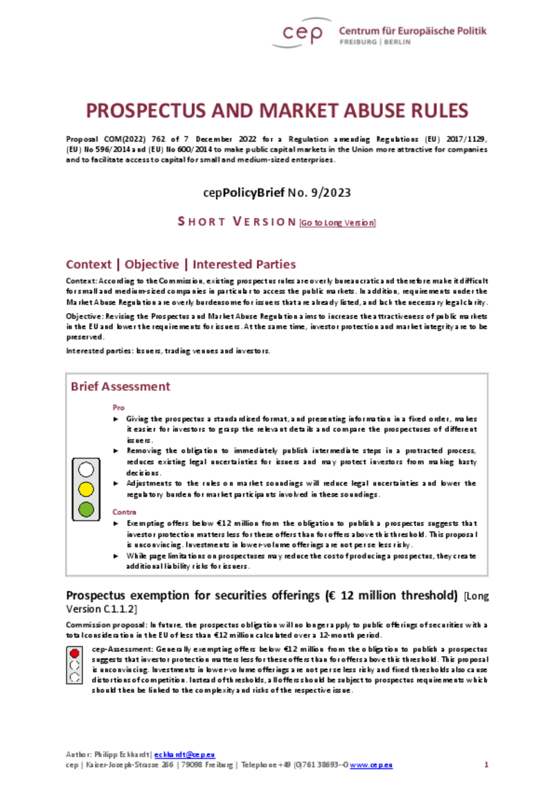 Prospectus and Market Abuse Rules Short Version