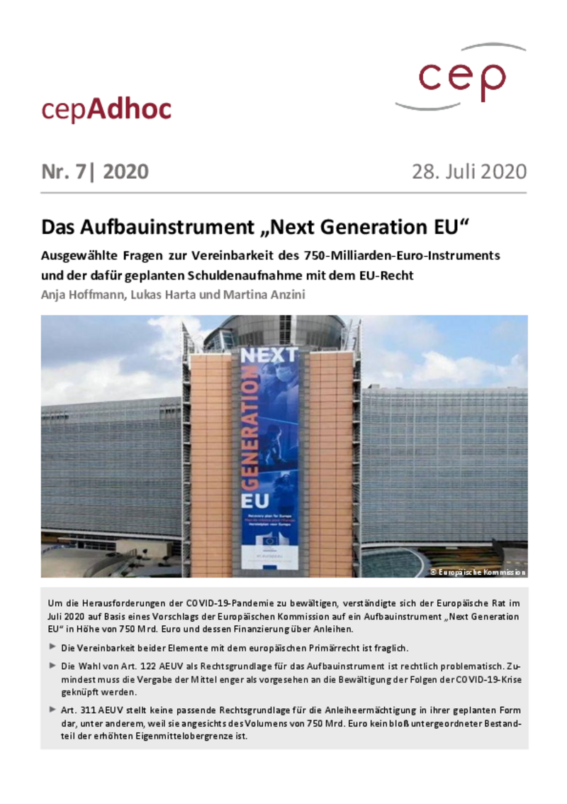 Le plan de reconstruction « Next Generation EU » - Aspects juridiques
