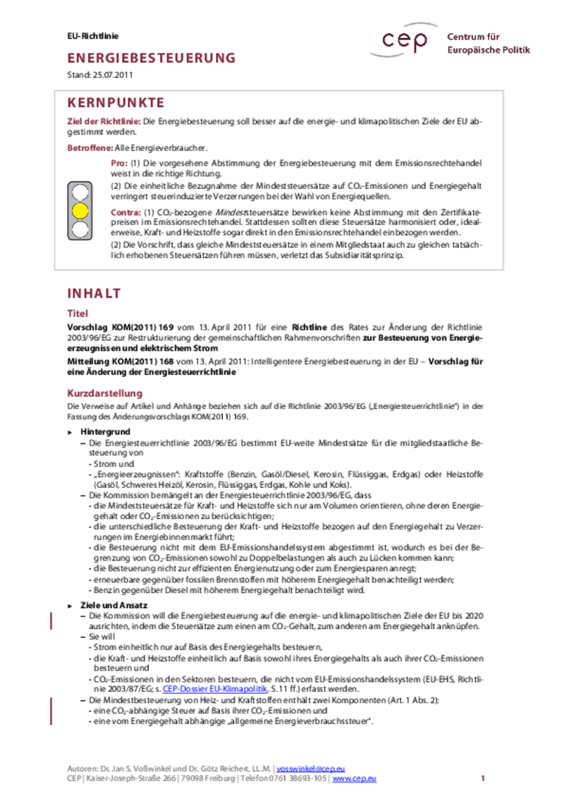 Energiebesteuerung KOM(2011) 169