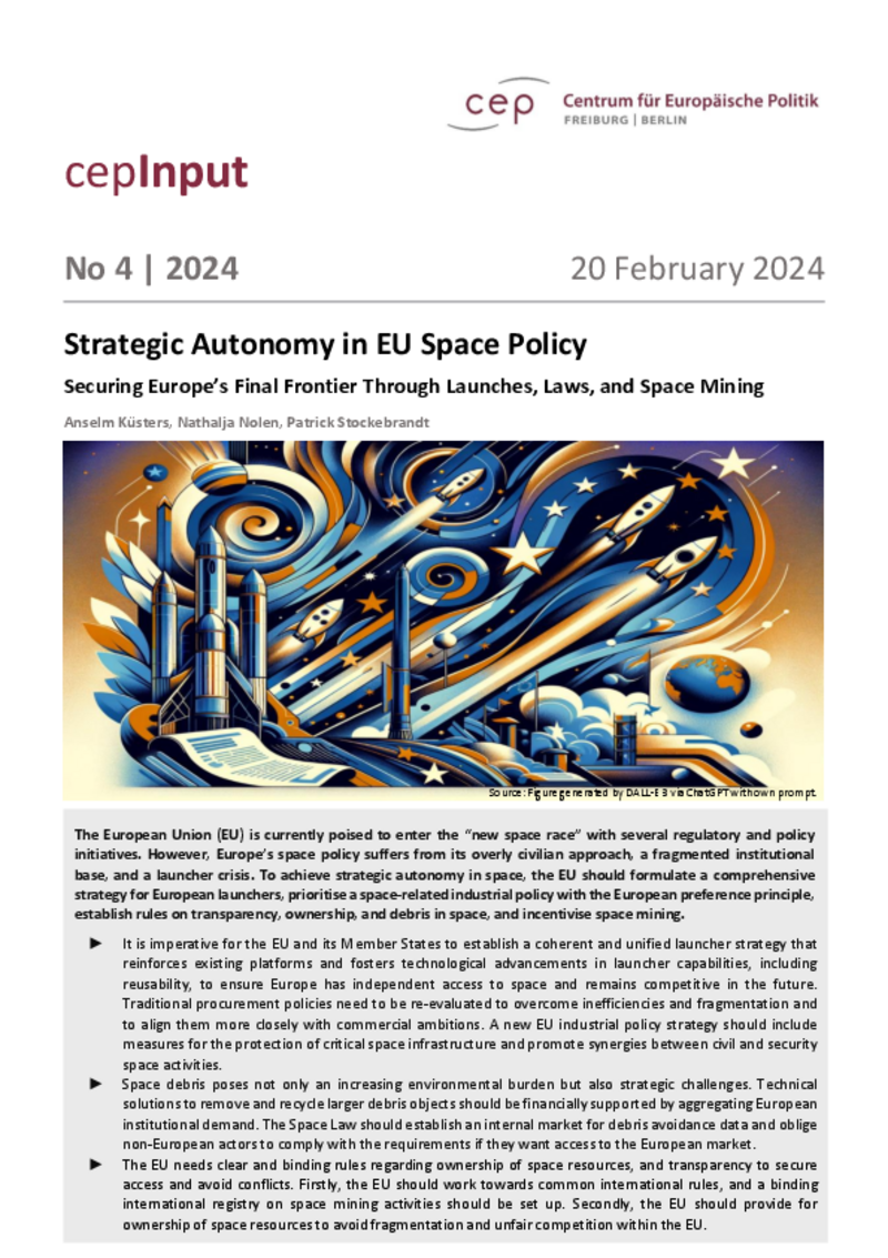 Strategic Autonomy in EU Space Policy (cepInput)