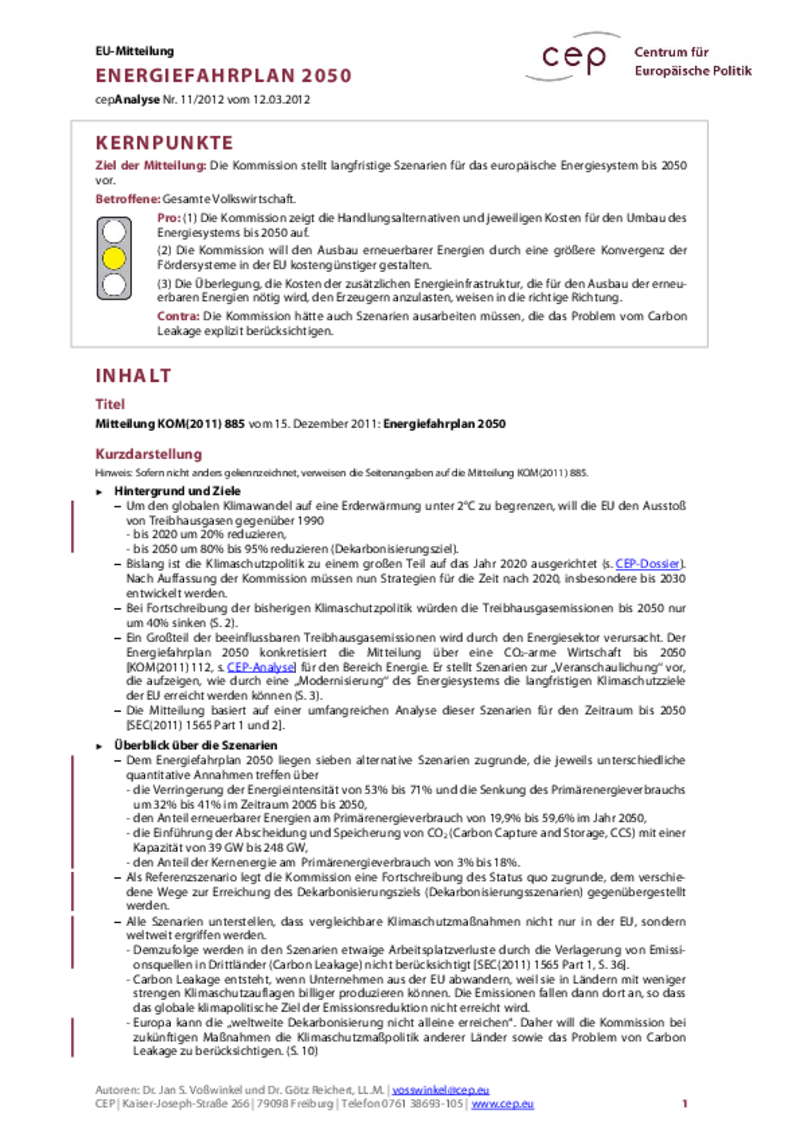 Energiefahrplan 2050 KOM(2011) 885