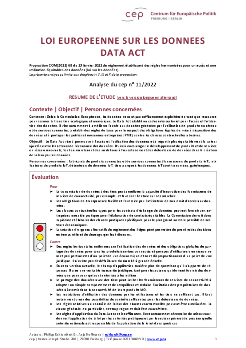 Promotion de l'utilisation des données : le cep Fribourg/Berlin estime que le Data Act n'est pas pertinent