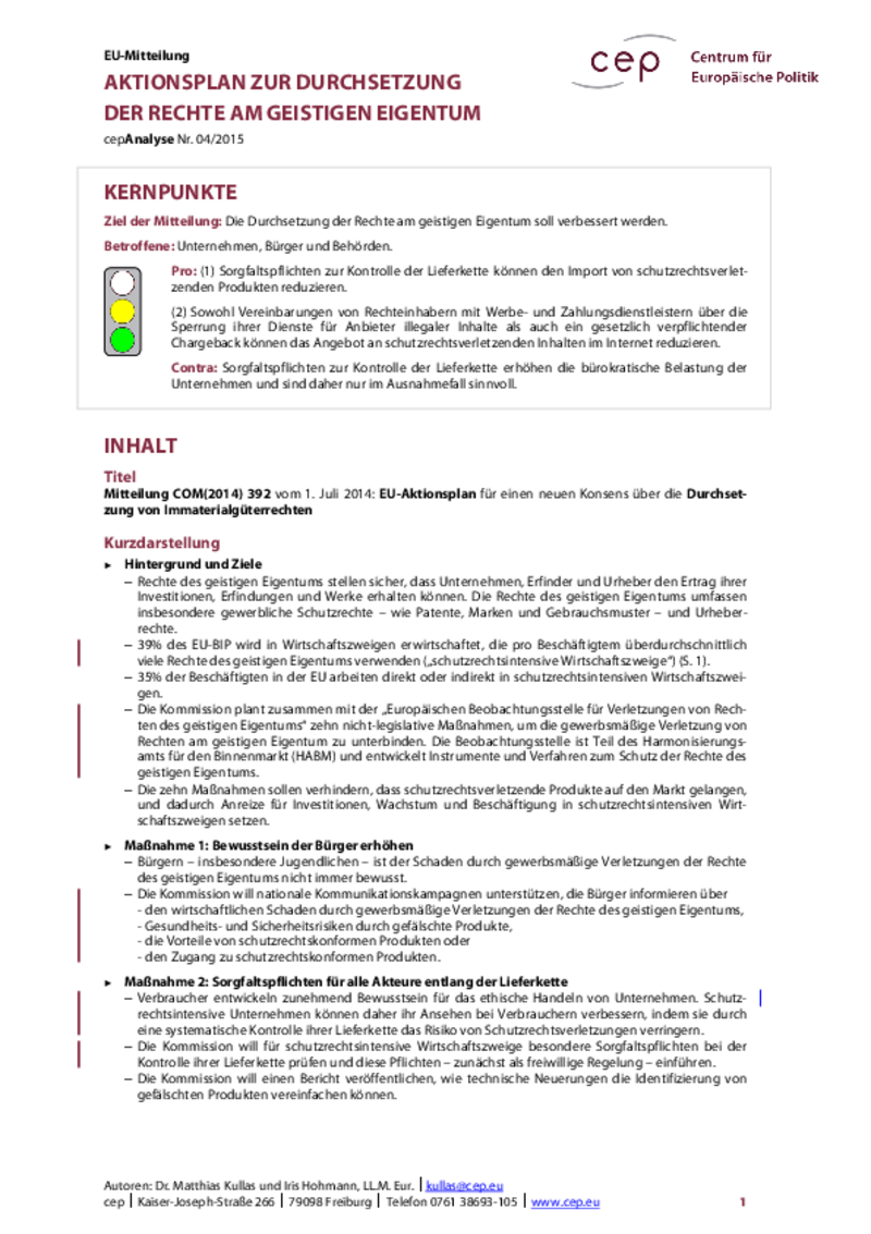 Aktionsplan zur Durchsetzung der Rechte am geistigen Eigentum COM(2014) 392