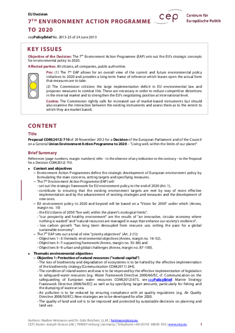 7th Environment Action Programme to 2020 COM(2012) 710