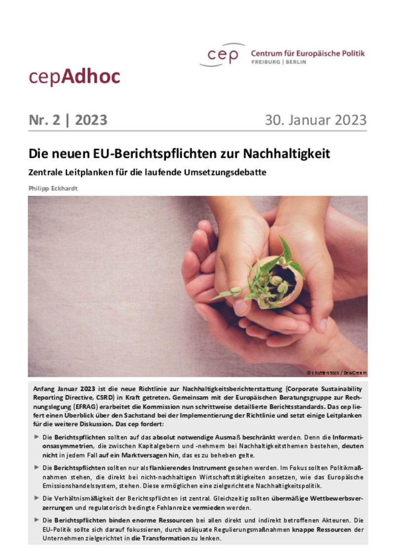 Die neuen EU-Berichtspflichten zur Nachhaltigkeit (cepAdhoc)