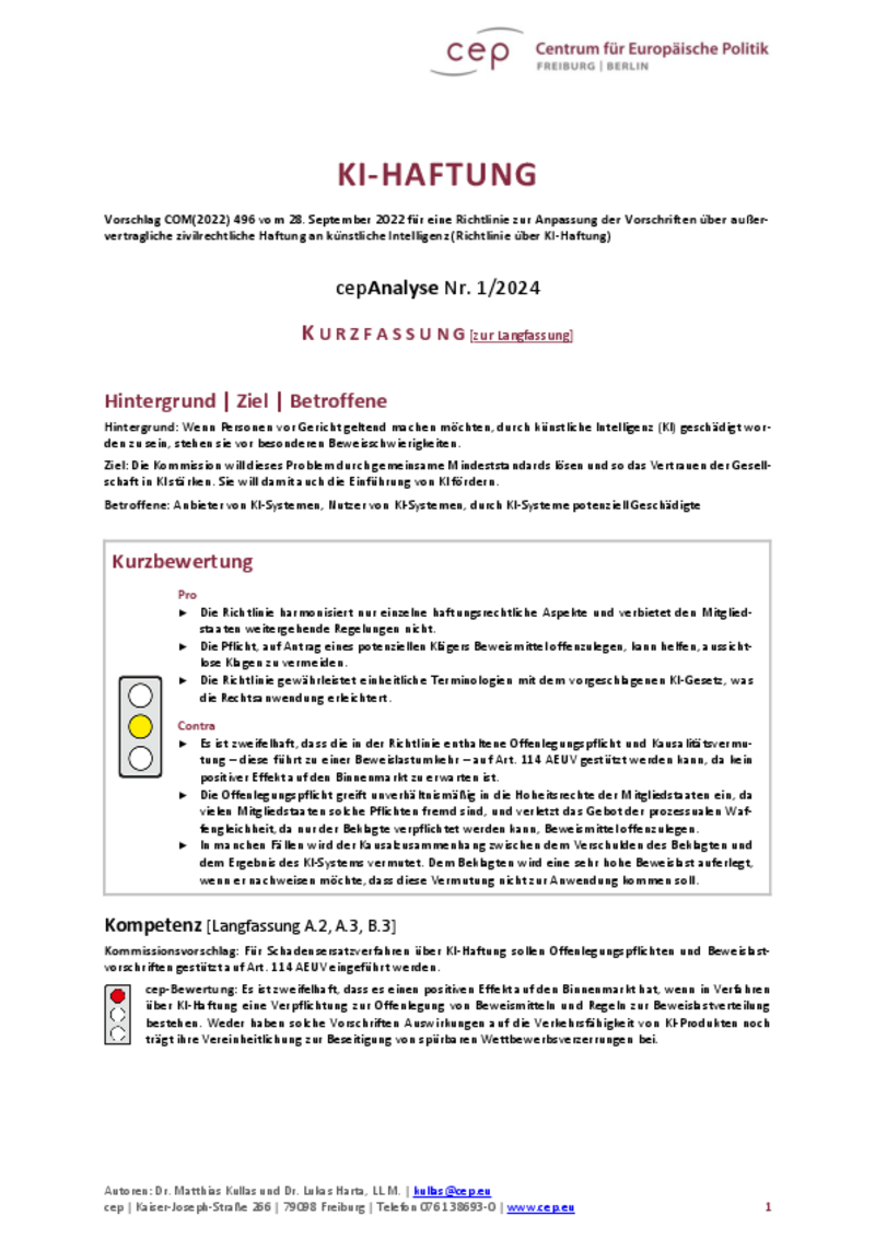 KI-Haftung (cepAnalyse Kurzfassung)