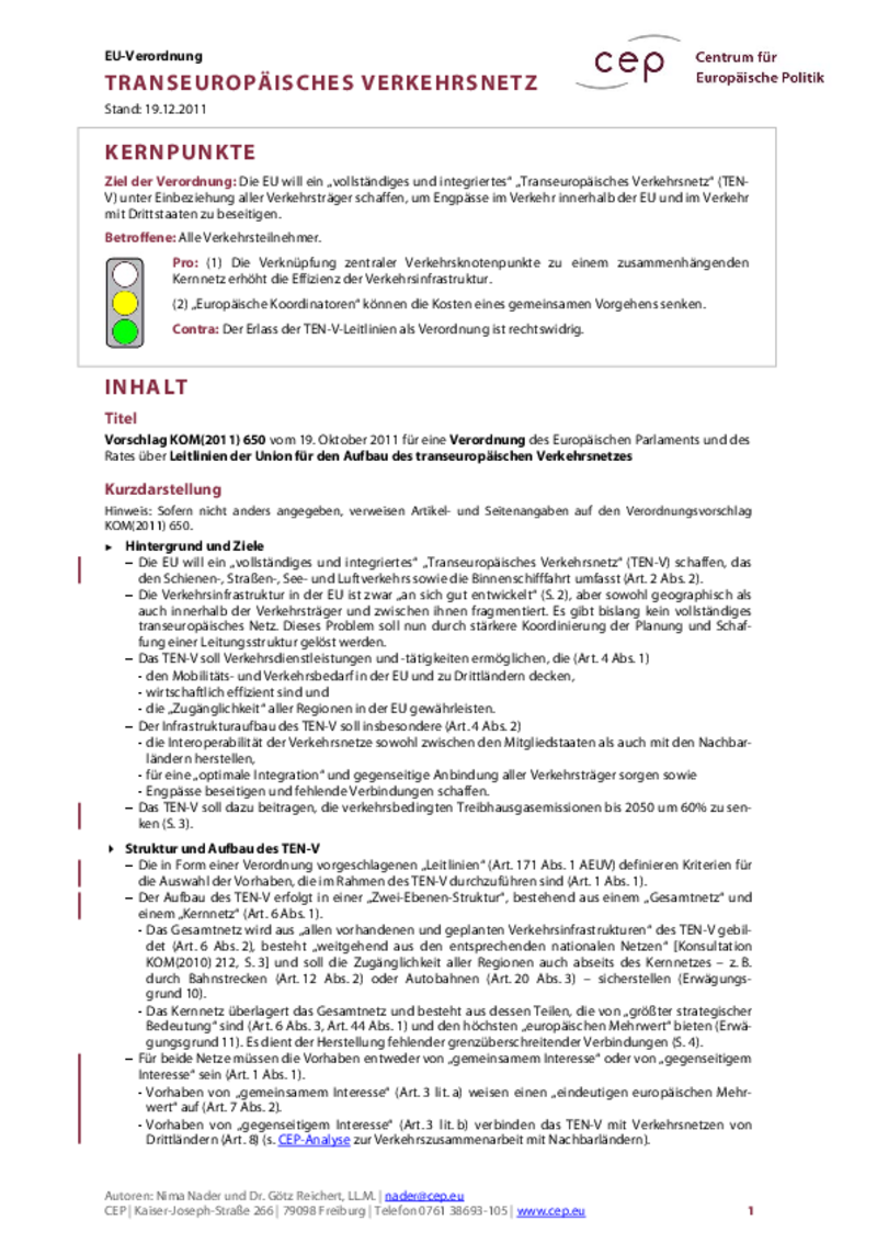 Transeuropäisches Verkehrsnetz KOM(2011) 650