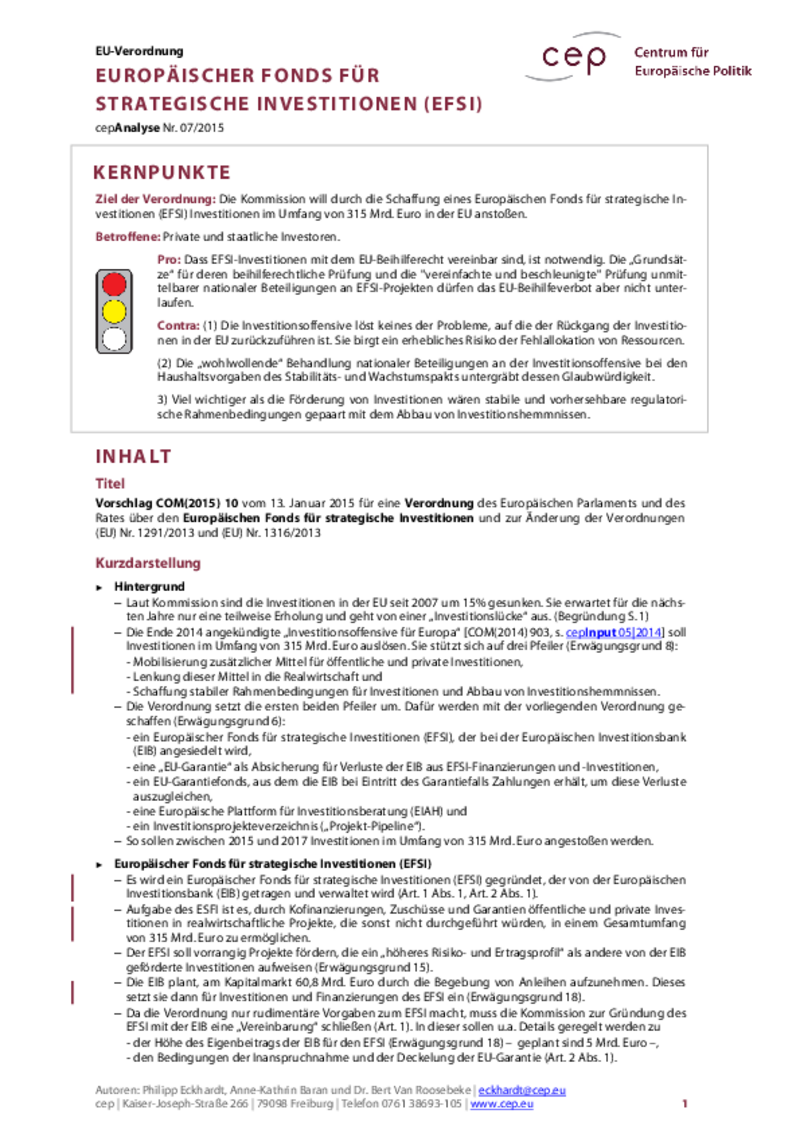 Europäischer Fonds für strategische Investitionen COM(2015) 10