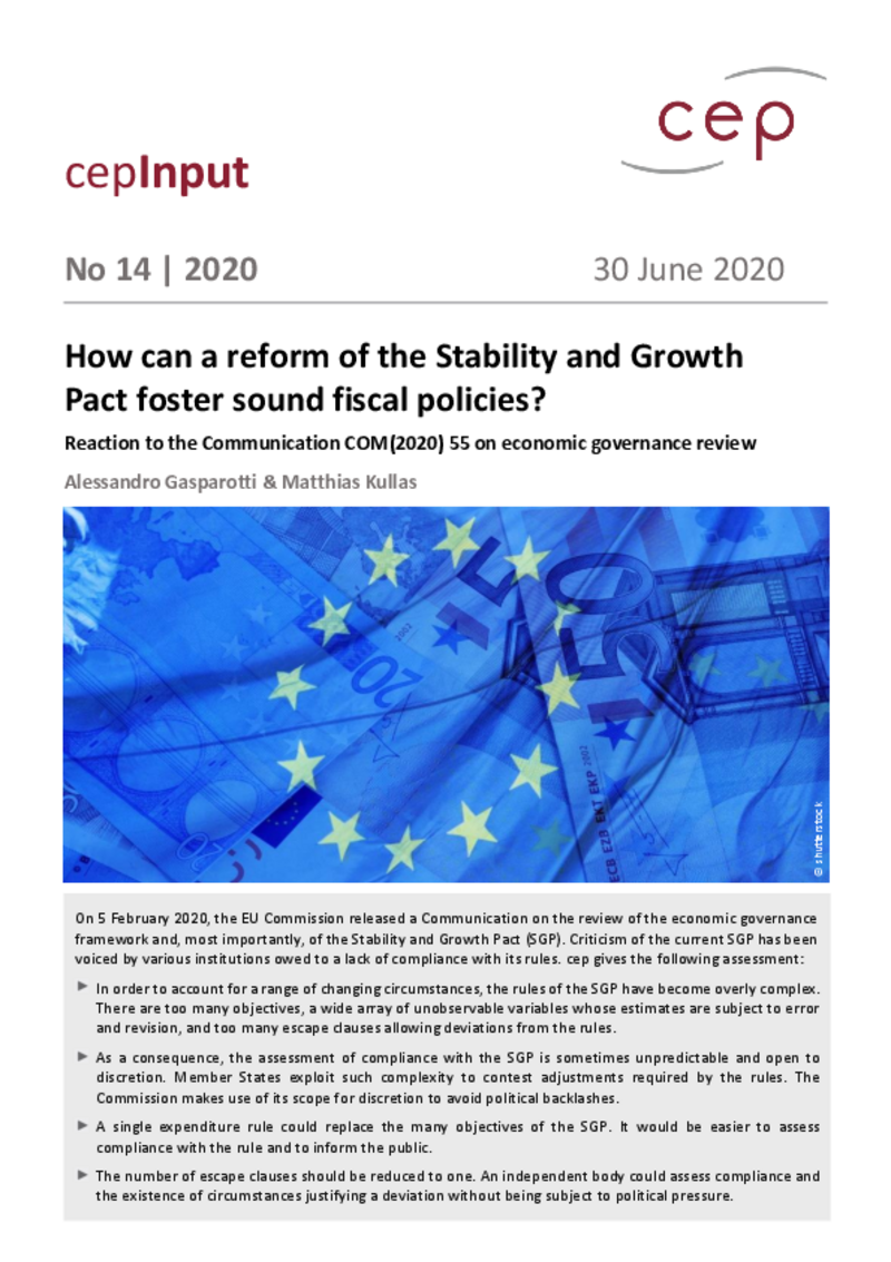 How can a reform of the Stability and Growth Pact foster sound fiscal policies? (cepInput)