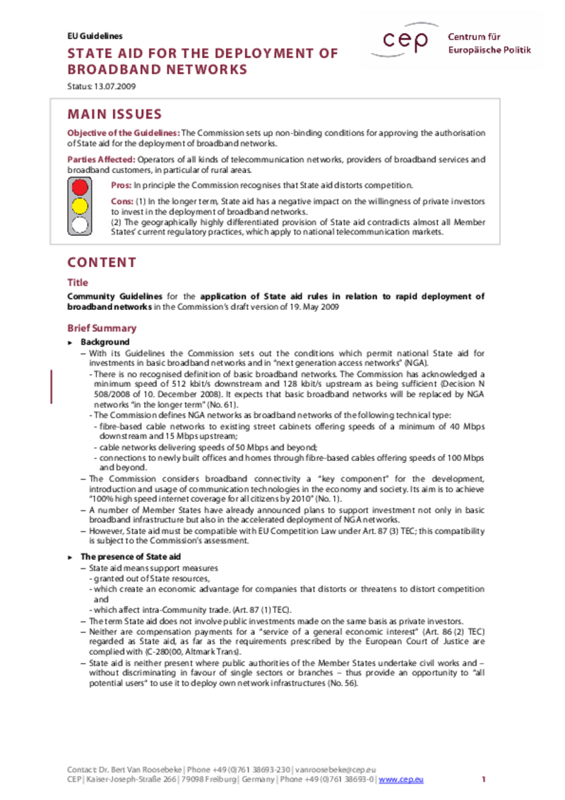 State Aid for the Deployment of Broadband Networks