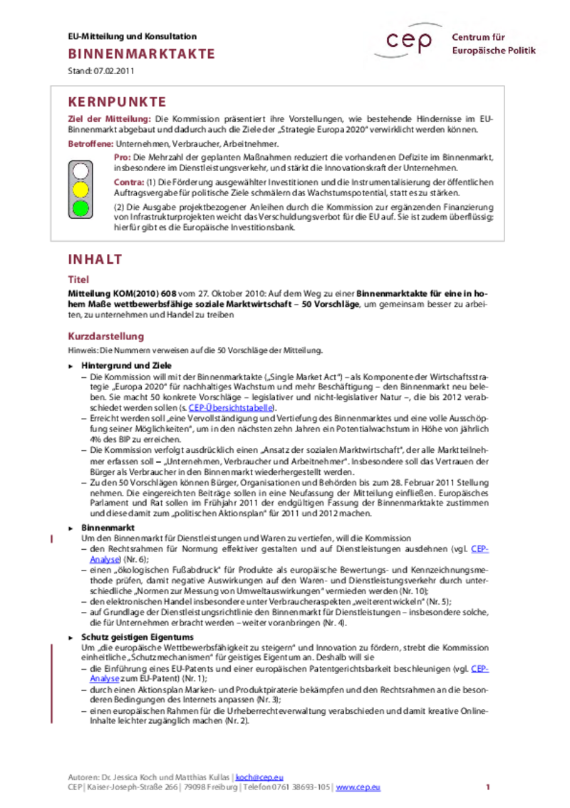 Binnenmarktakte KOM(2010) 608