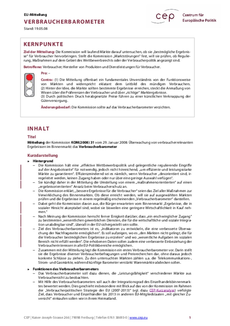 Verbraucherbarometer KOM(2008) 31