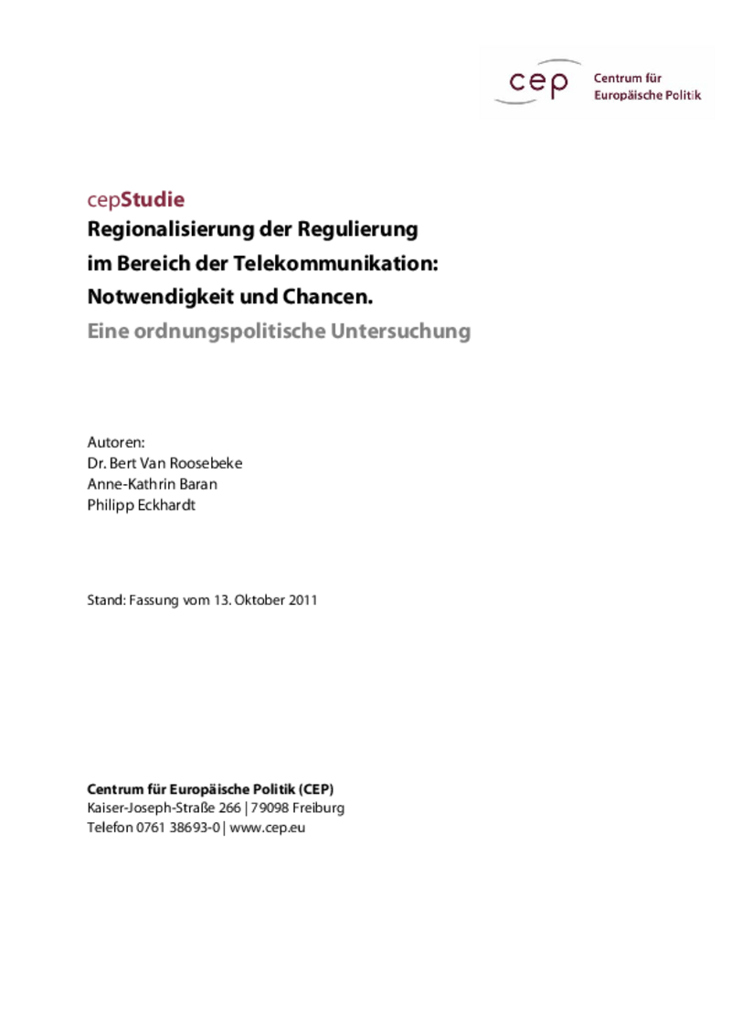 cepStudie: Regionalisierung der Regulierung im Bereich der Telekommunikation