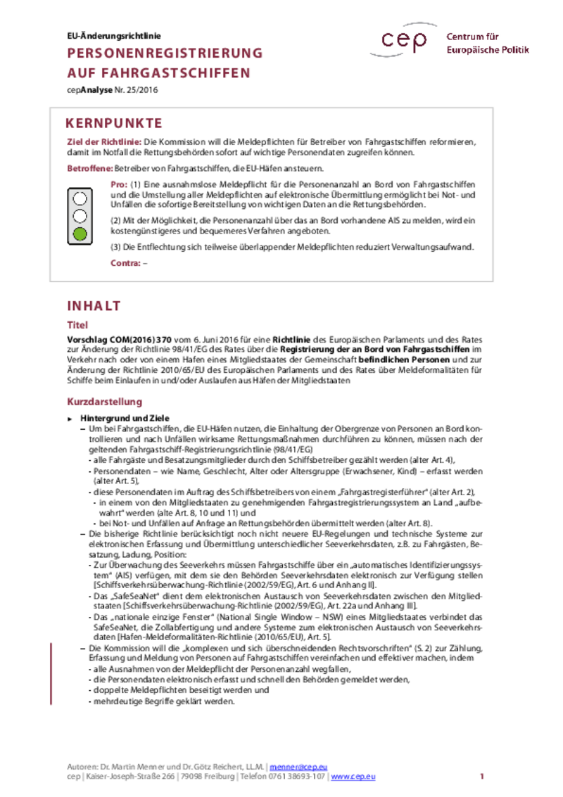 Personenregistrierung auf Fahrgastschiffen COM(2016) 370