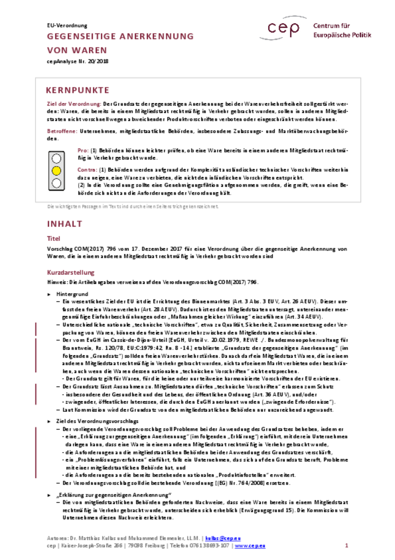 Gegenseitige Anerkennung von Waren COM(2017) 796