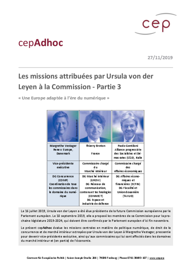 Une Europe adaptée à l’ère du numérique: Les missions attribuées par Ursula von der Leyen à la Commission – Partie 3