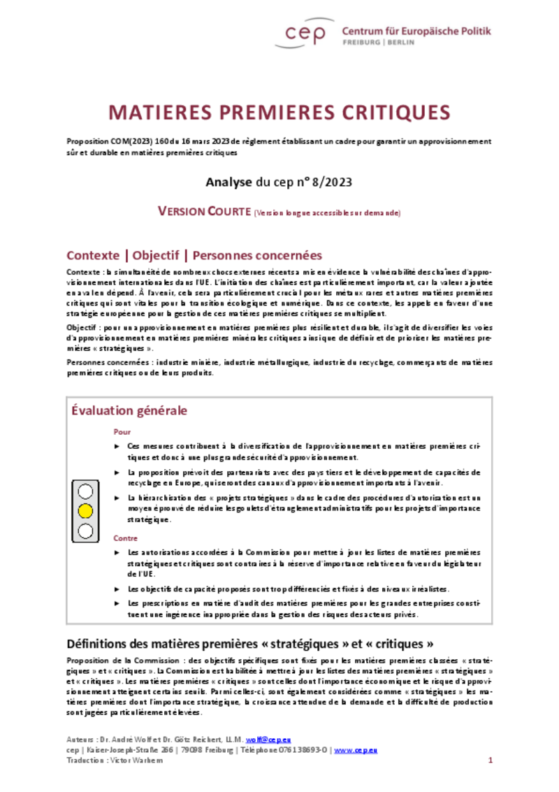 Analyse du cep : La proposition de la Commission sur les matières premières critiques est contraire au droit européen