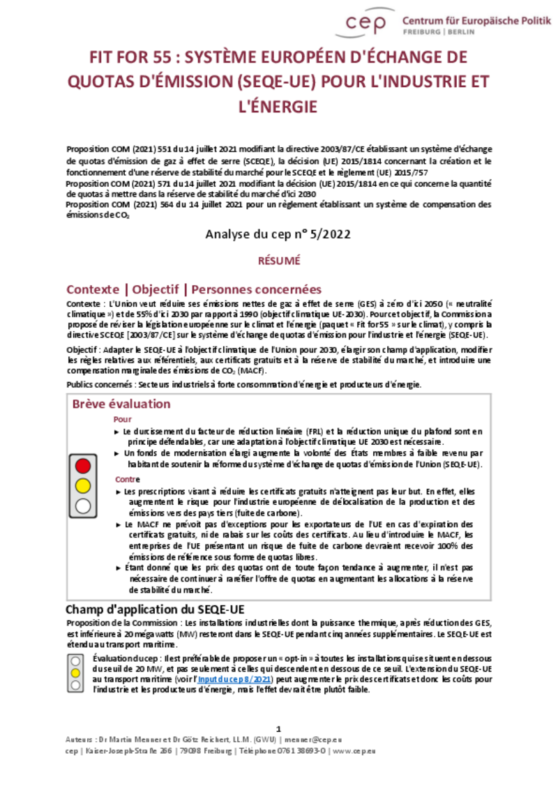 « Fit for 55 » : le cep craint des transferts d'émissions vers des pays tiers