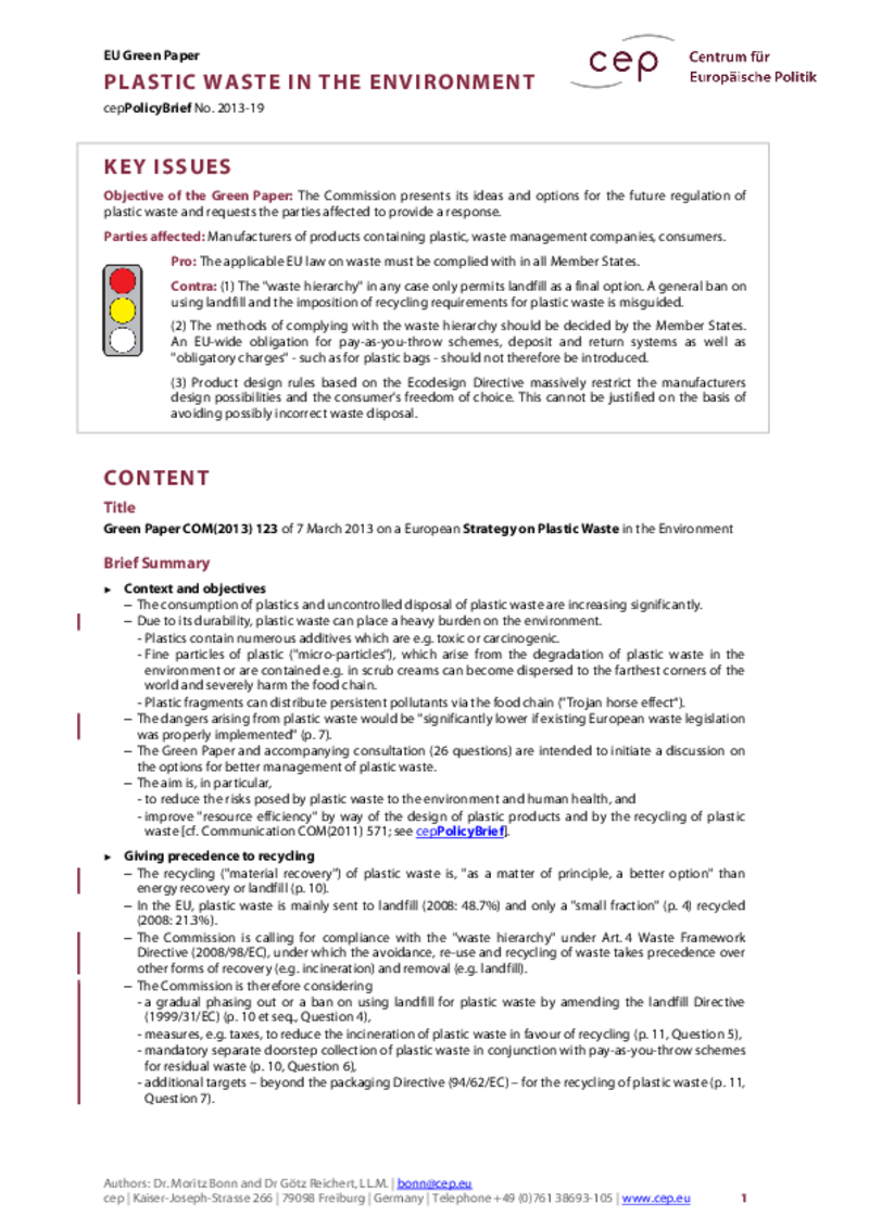 Plastic Waste in the Environment COM(2013) 123