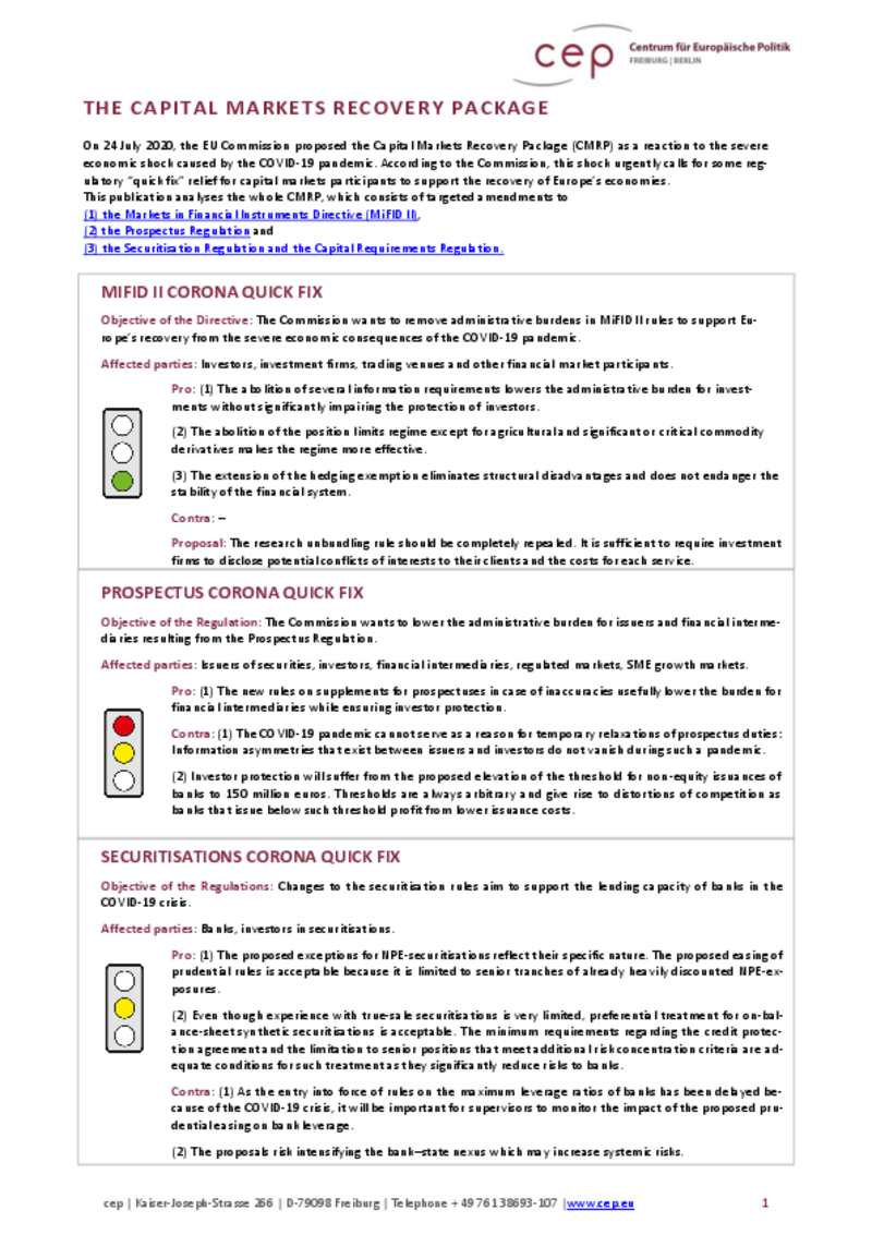 Capital Markets Recovery Package (cepPolicyBrief)