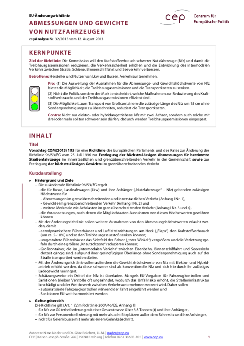 Abmessungen und Gewichte von Nutzfahrzeugen COM(2013) 195