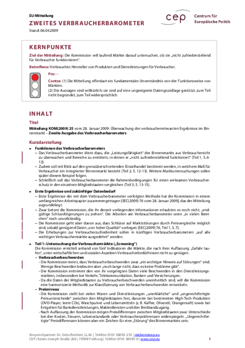Zweites Verbraucherbarometer KOM(2009) 25