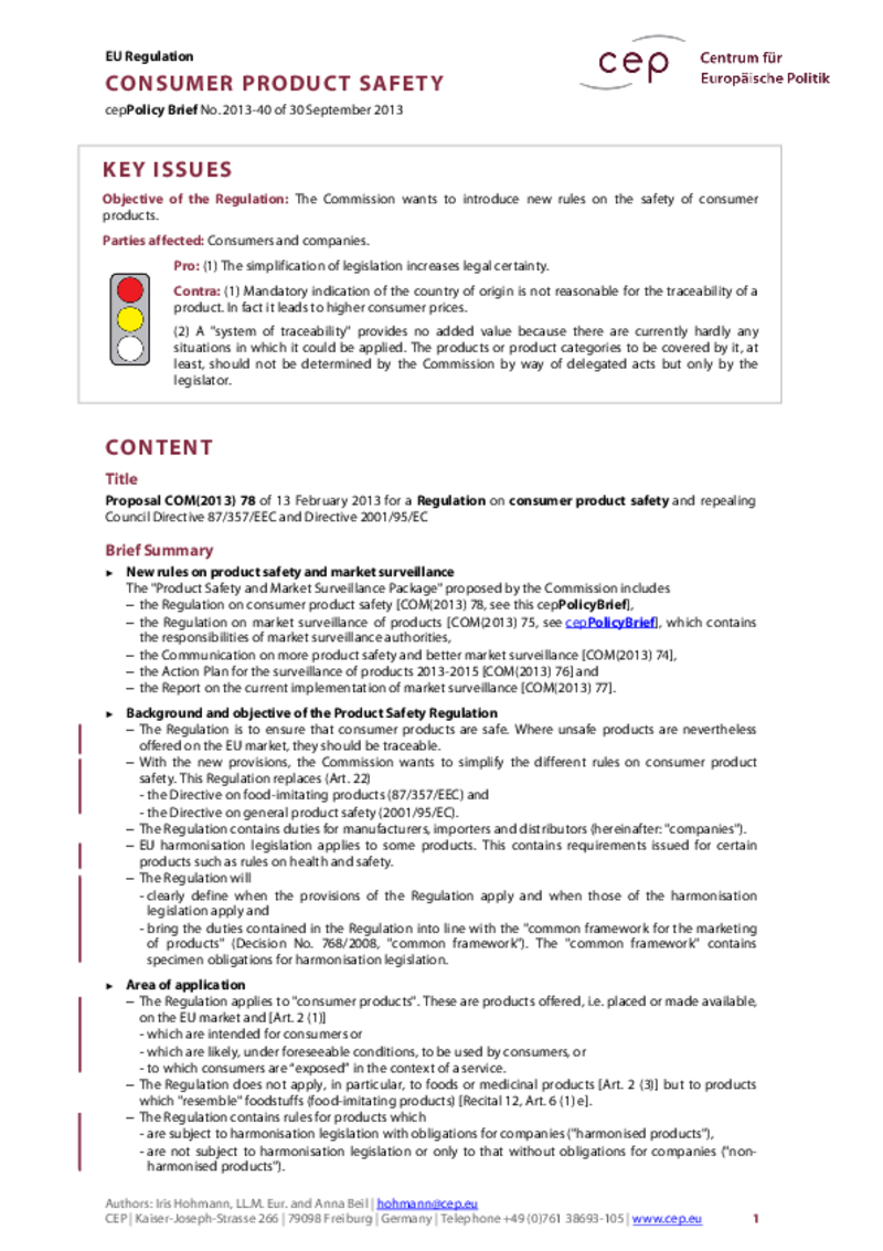 Consumer Product Safety COM(2013) 78