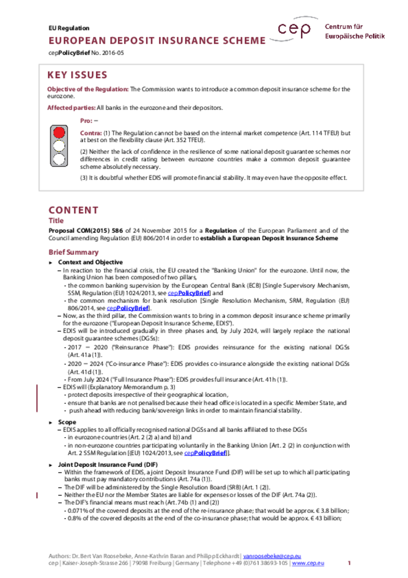 European Deposit Insurance Scheme COM(2015) 586