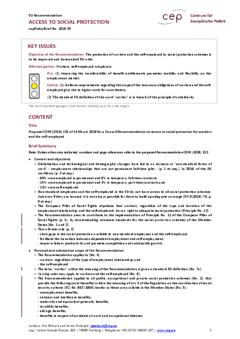 Access to Social Protection COM(2018) 132