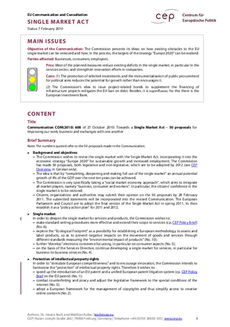 Single Market Act COM(2010) 608