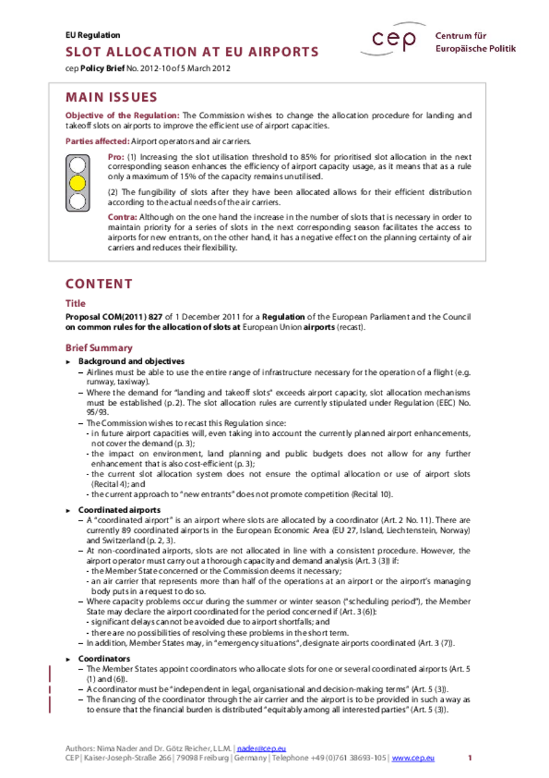 Slot Allocation at EU Airports COM(2011) 827