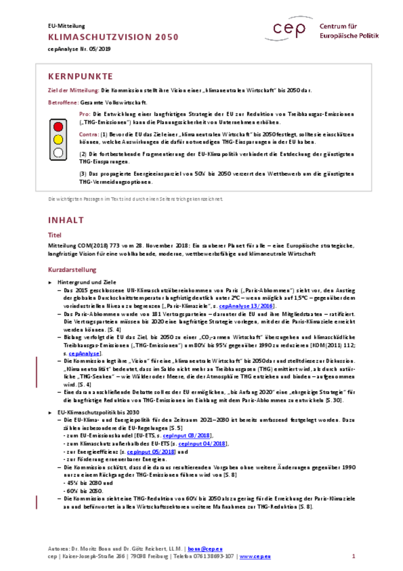 Klimaschutzvision 2050 COM(2018) 773